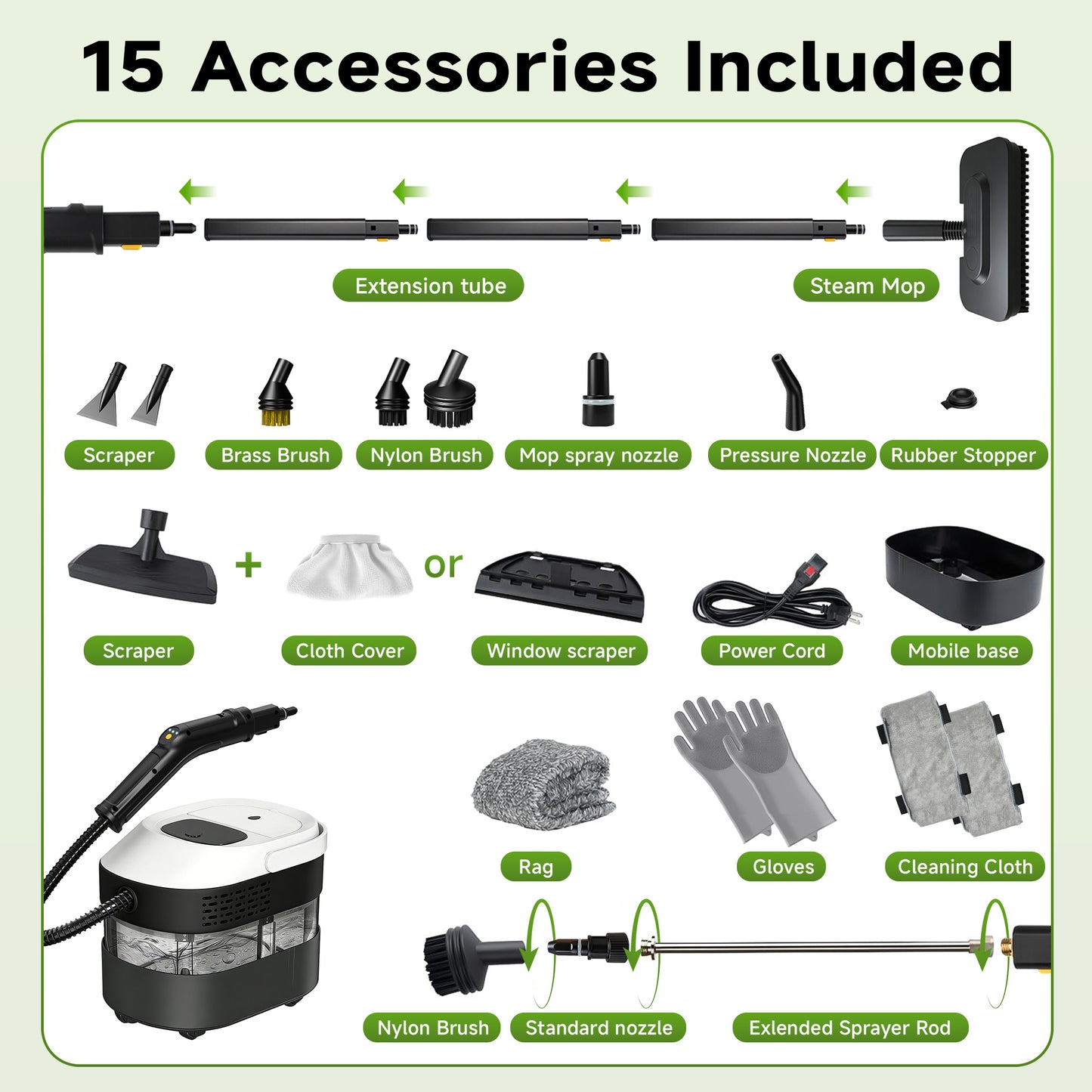 3-Level Adjustable Handle Steam Cleaner