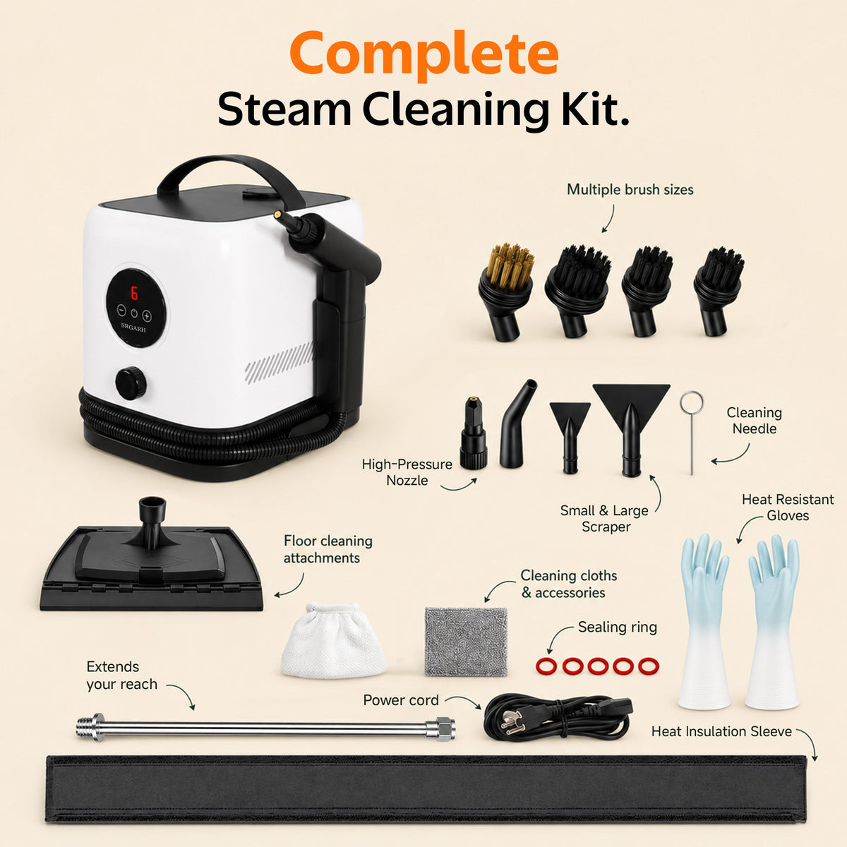PRIMIORIX® Version 3.0 Handheld Steam Cleaner | 2500ML Large Tank | 1 Hour Non-Stop Cleaning