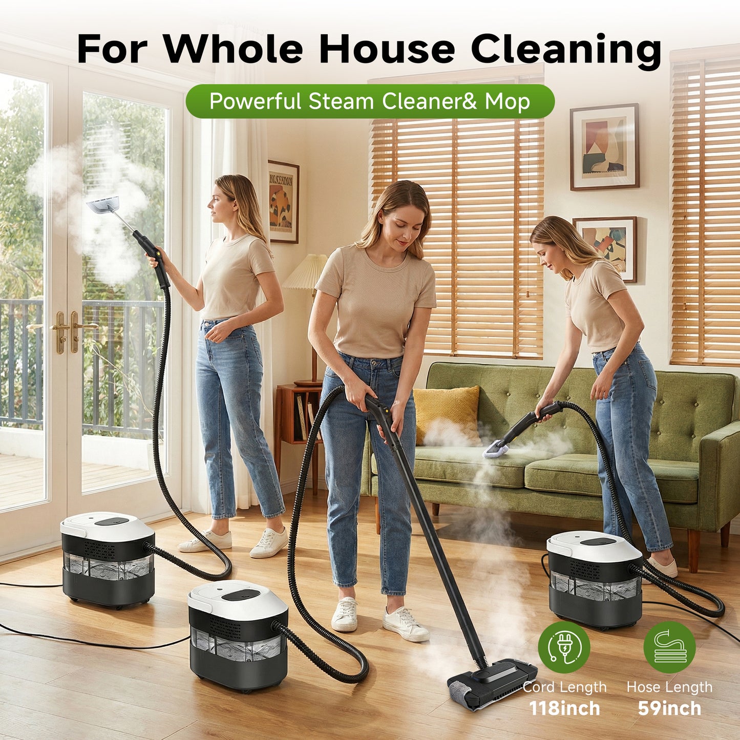 3-Level Adjustable Handle Steam Cleaner