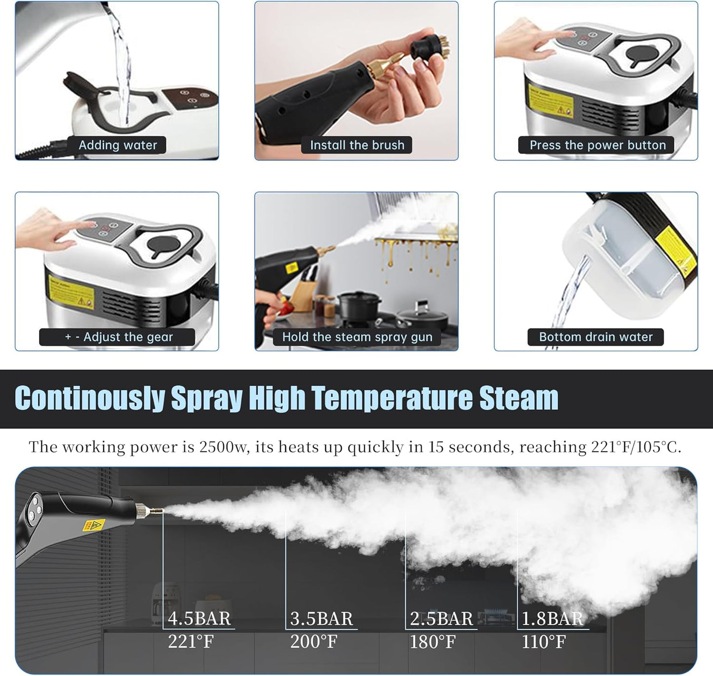 Primiorix Powerful 2500W Handheld Steam Cleaner